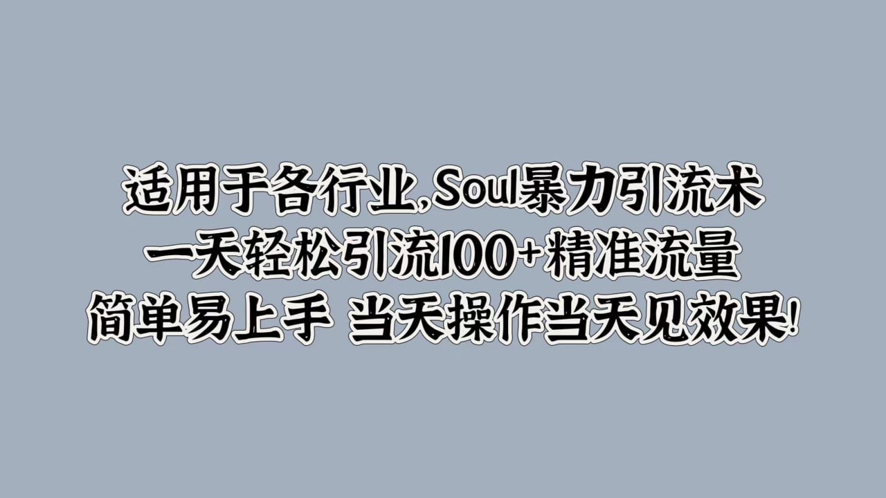 夸克云盘发布频道 - Soul暴力引流术，一天轻松引流100+精准流量，简单易上手 当天操作当天见效果